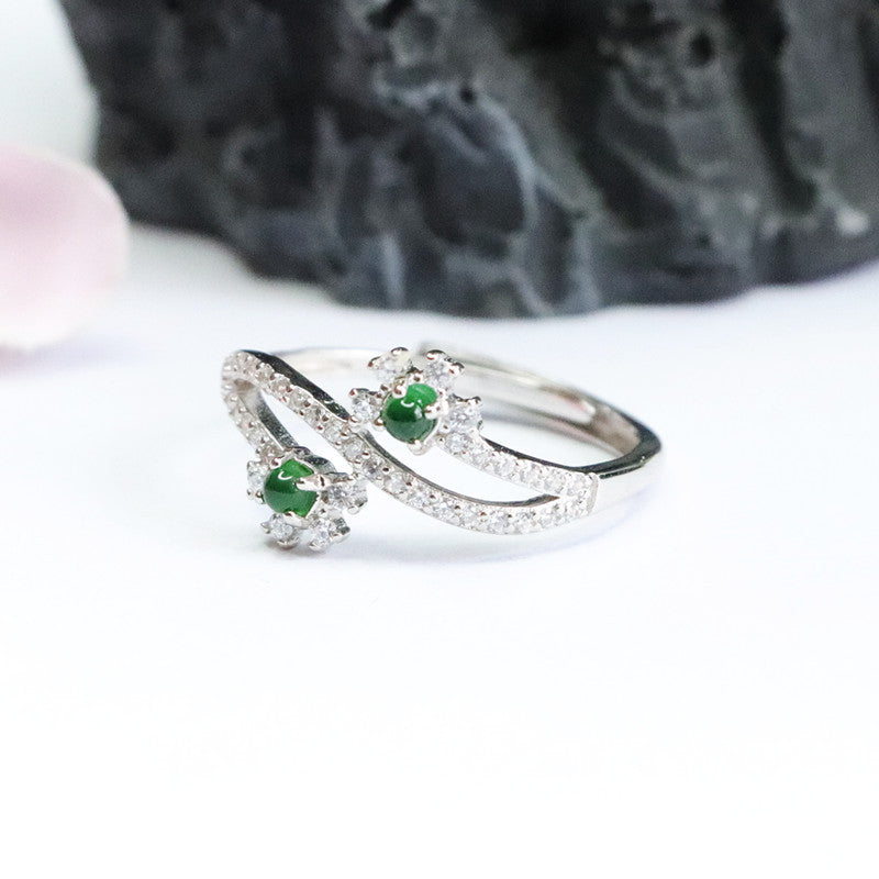 Green Jadeite Adjustable Sterling Silver Ring