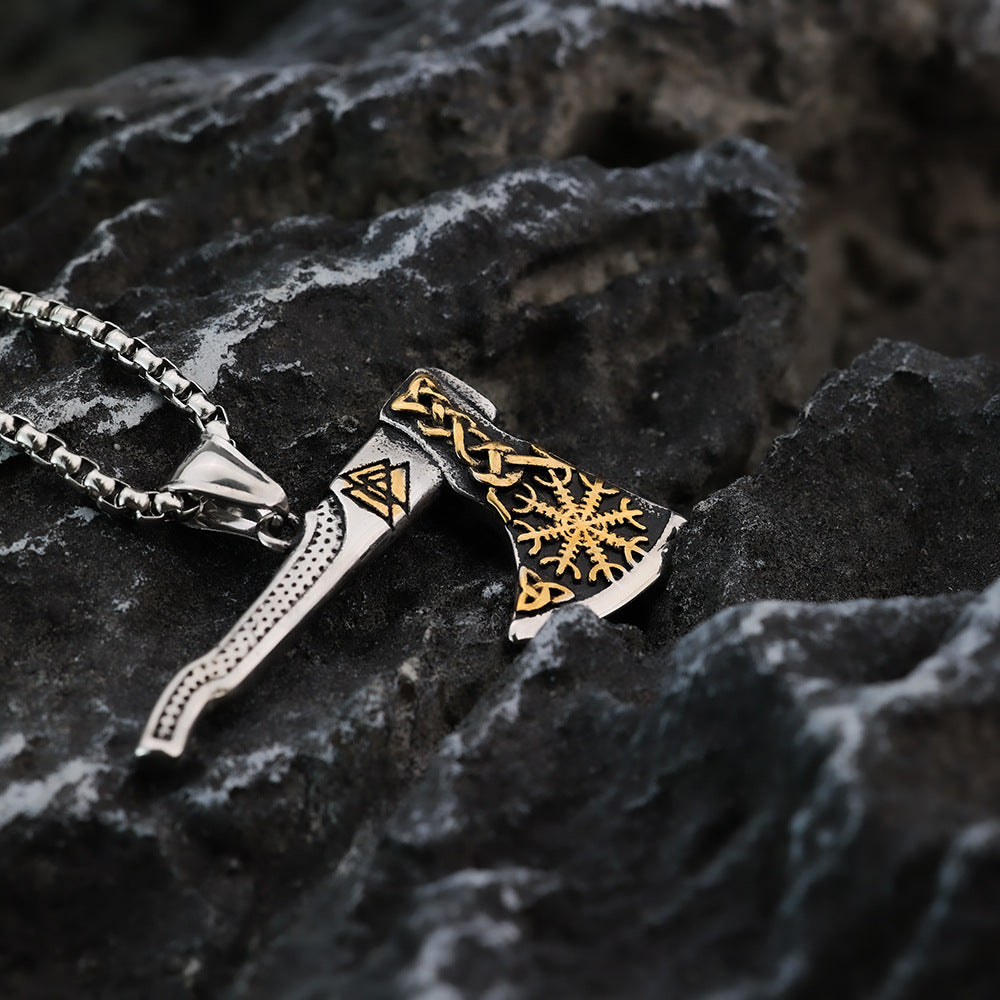 Planderful Norse Viking Pendant Double Sided Axe Compass Celtic Stainless Steel For Men