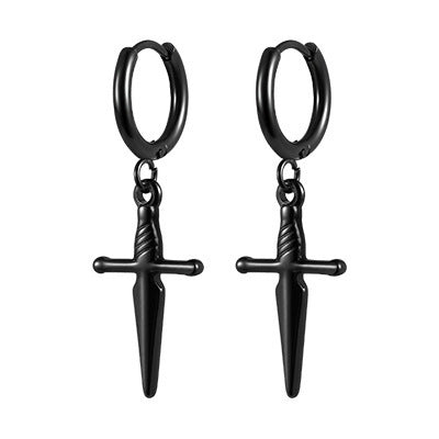 Black Dagger Huggie Earring — Single or Pair