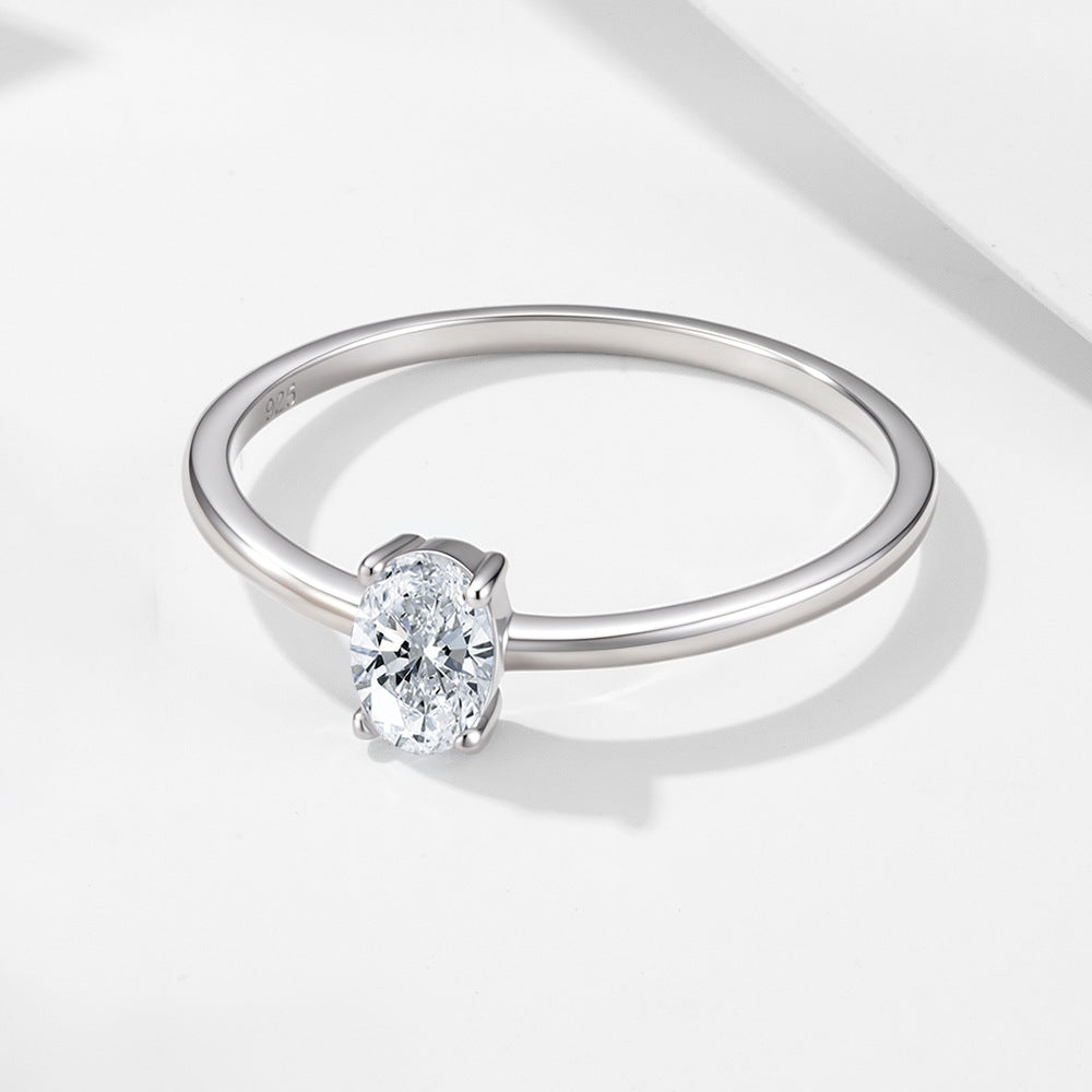 S925 Sterling Silver Single Zircon Ring Style Geometric Oval Zircon Ring