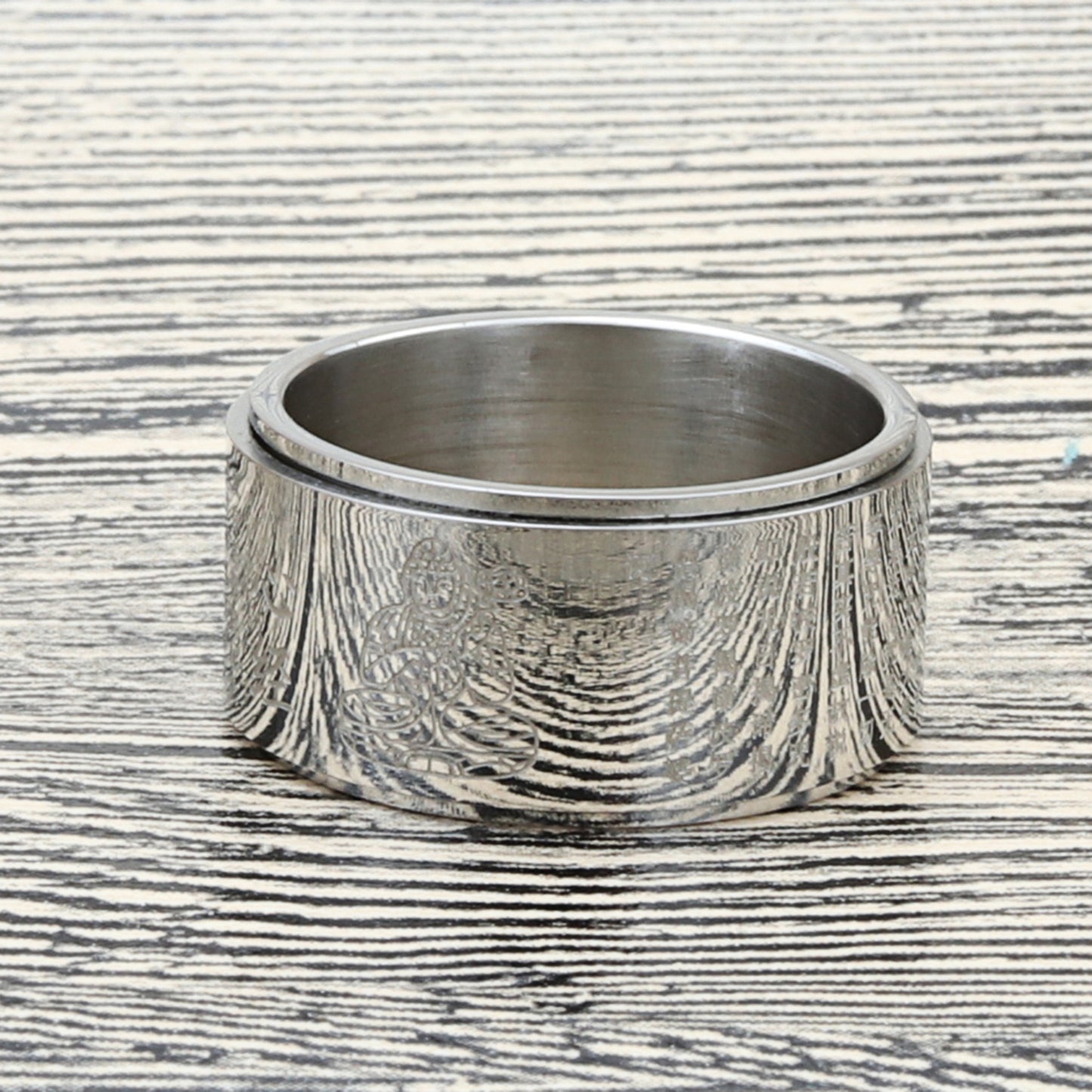 Titanium Steel Buddha Text Ring - Retro Punk Style for Men - Trendy Stainless Steel Accessory