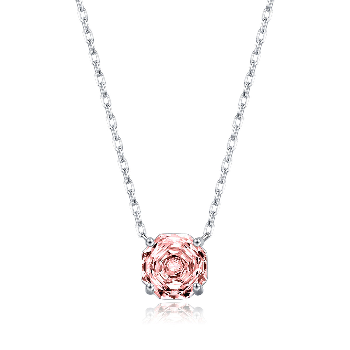 925 Sterling Silver Octagonal Padparadscha-Color Zircon Necklace