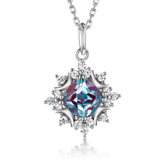 Planderful Jewelry Alexandrite Necklace in Sterling Silver Pendant Clavicle Chain Elegant Gift