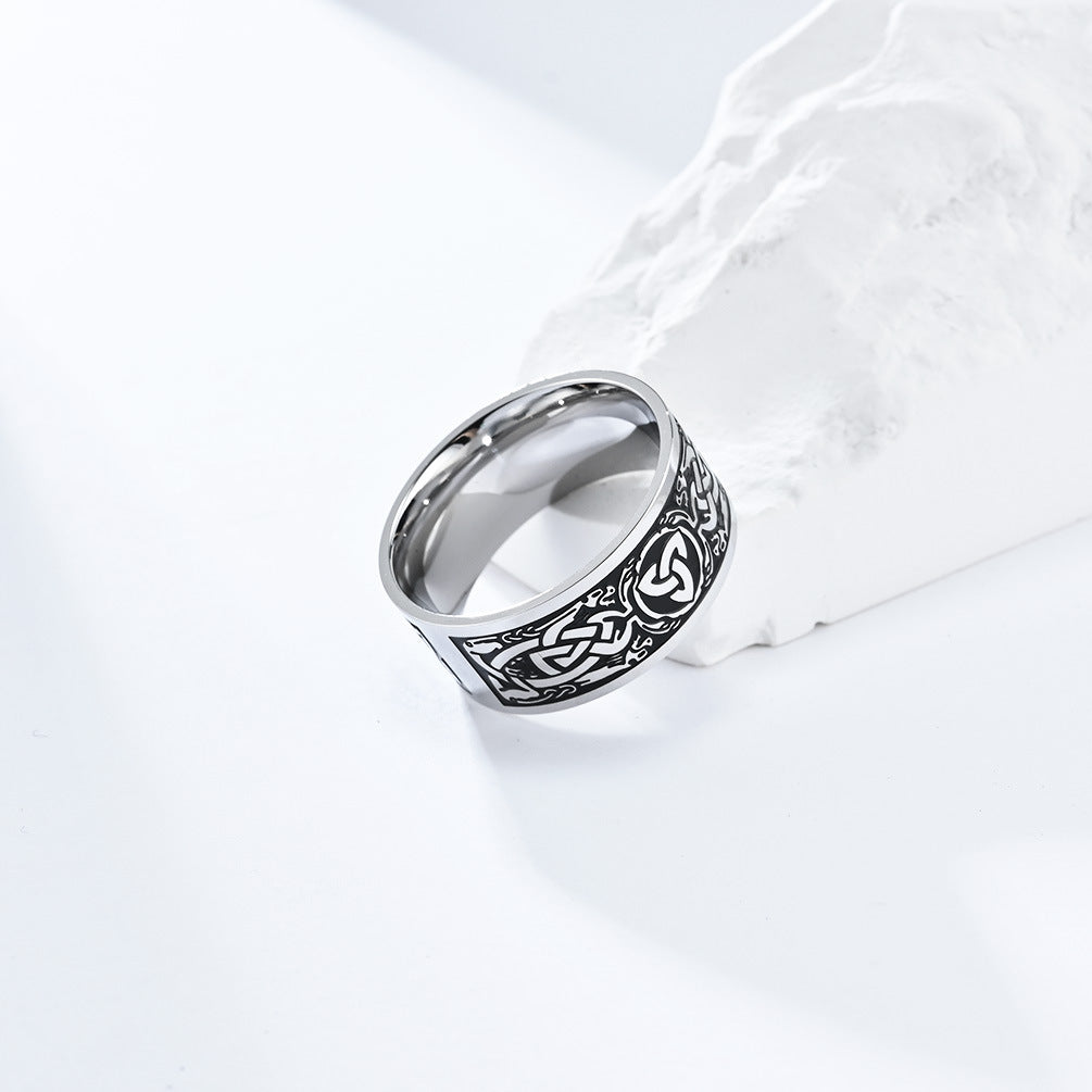 Cross-Border Nordic Viking Style Titanium Steel Ring for Men