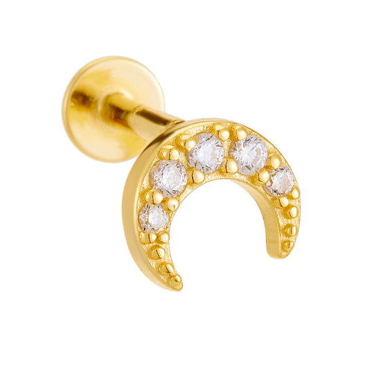 Planderful S925 Sterling Silver Moon Zircon Cartilage Spiral Ear Nails For Cartilage Piercing Lovers Everyday Wear