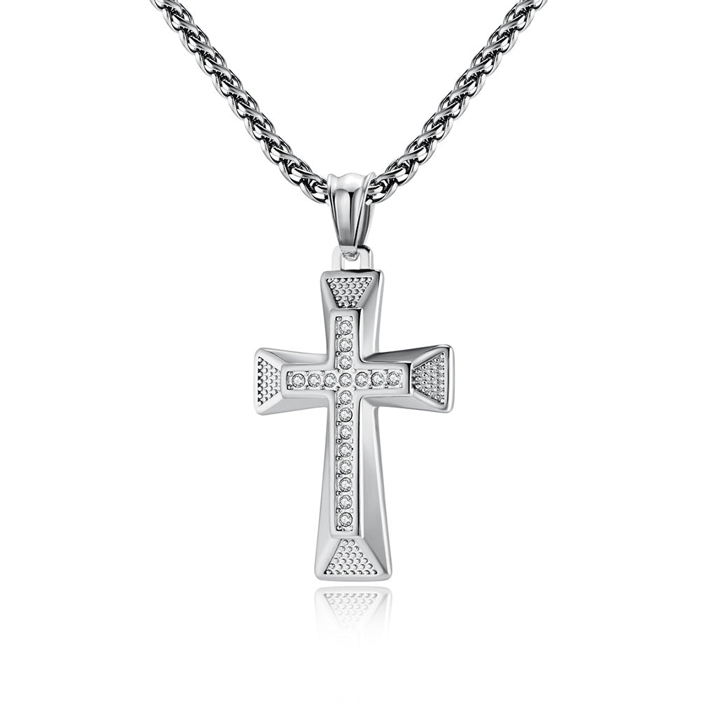 Cross-Border European And American Zircon Titanium Steel Cross Necklace