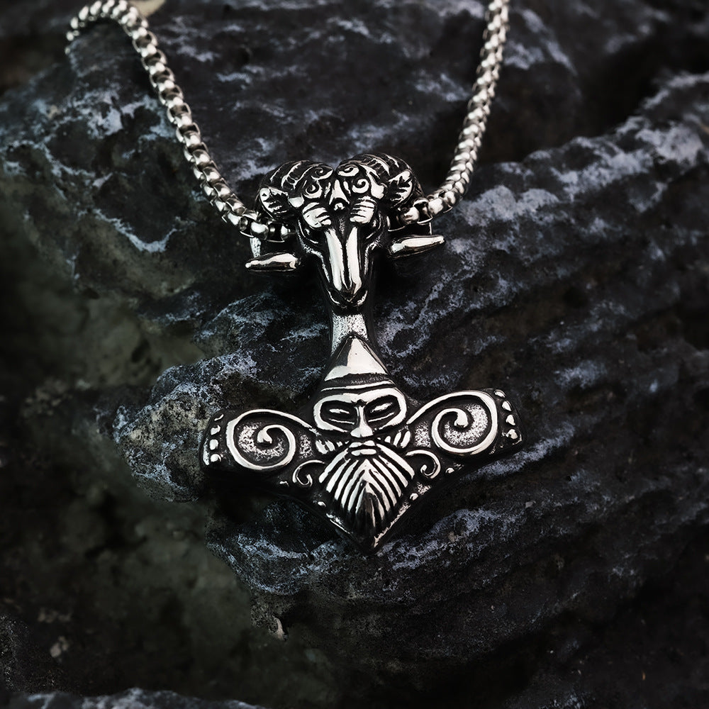 Nordic Men's Jewelry Viking Goat Head Quake Pendant Necklace