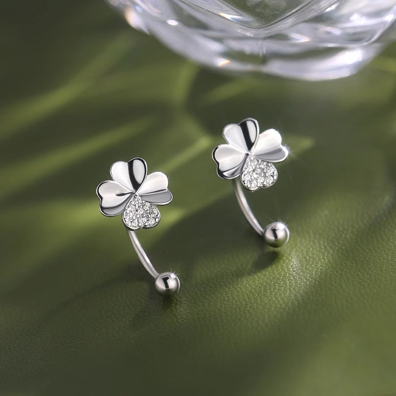 925 Sterling Silver Four-Leaf Clover Ear Hook Women's Earrings