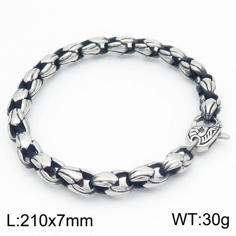 Vintage Punk Style Vacuum Plated 7mm Melon Seed Chain Pattern Spring Buckle Stainless Bracelet