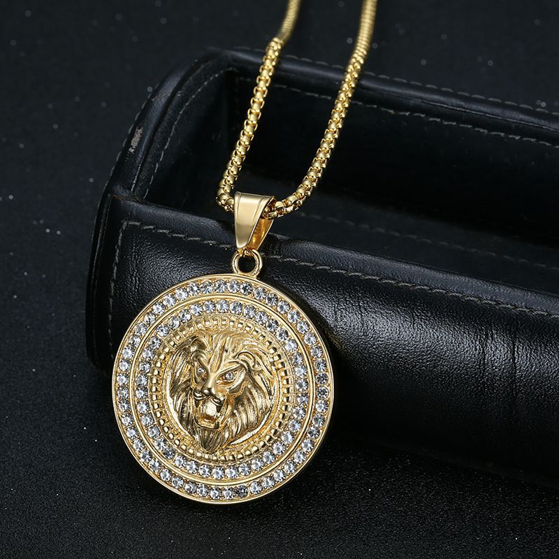 Rhinestone Necklace - Luxury Lion Head Pendant, Gold-Plated Stainless Steel, Planderful Hip Hop Jewelry