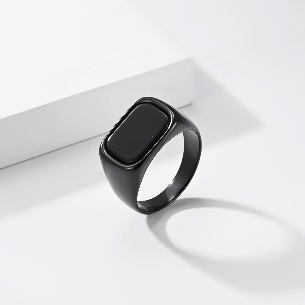 Planderful Everyday Genie Steel Ring Black Square Stone Titanium Durable Mens Jewelry Size 7 To 13