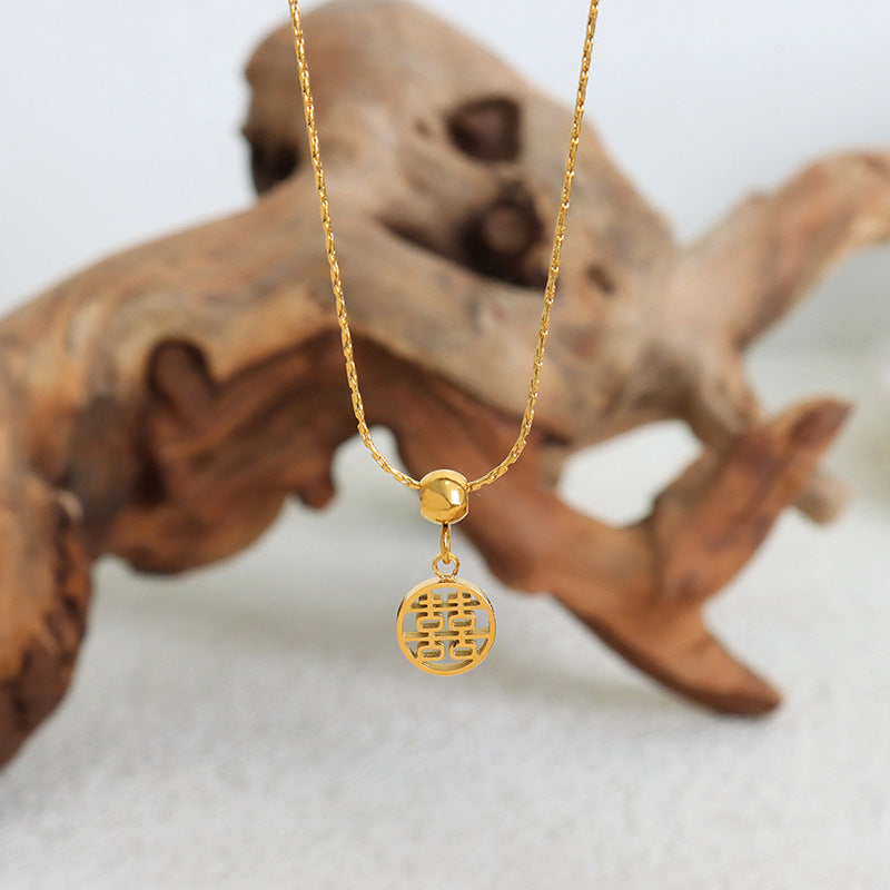 Elegant Double Happiness Pendant Necklace crafted in Titanium Steel
