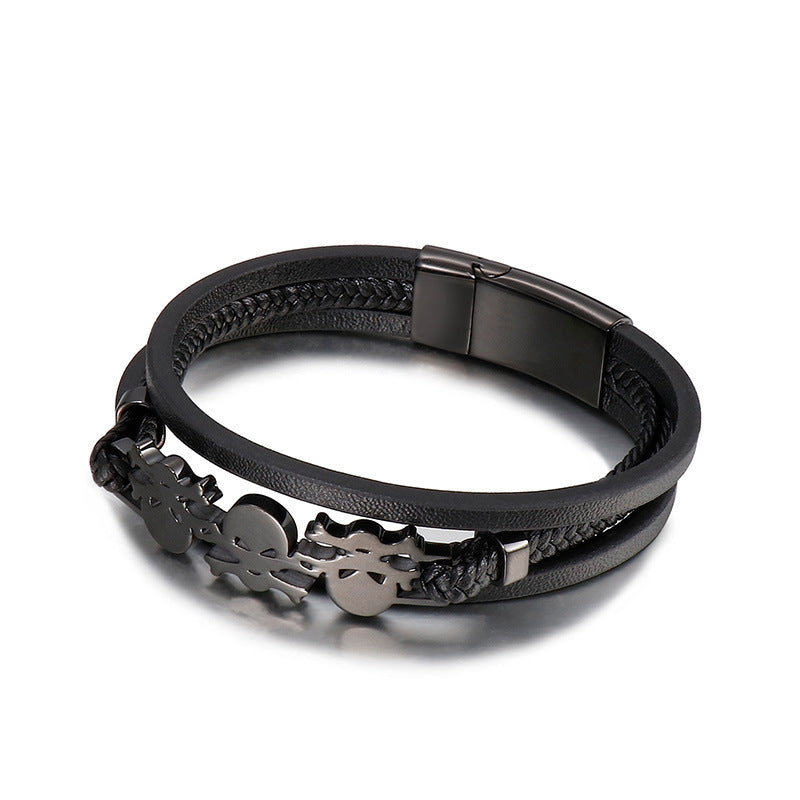 Planderful Everyday Genie Leather Skull Bracelet For Men