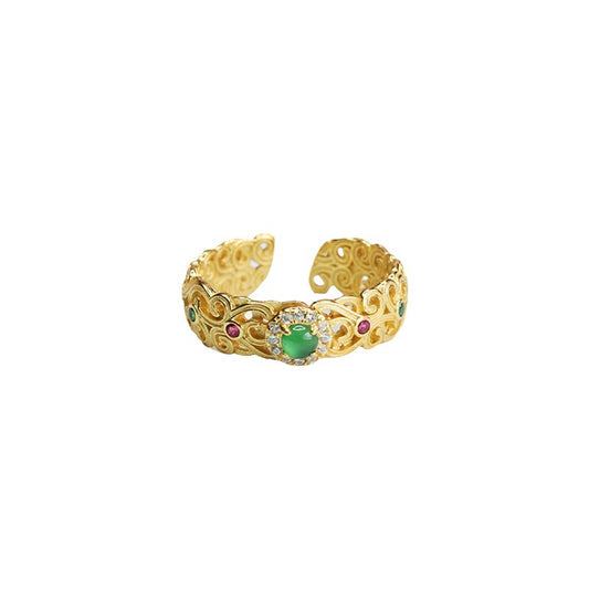 Green Jadeite Openwork Floral Ring