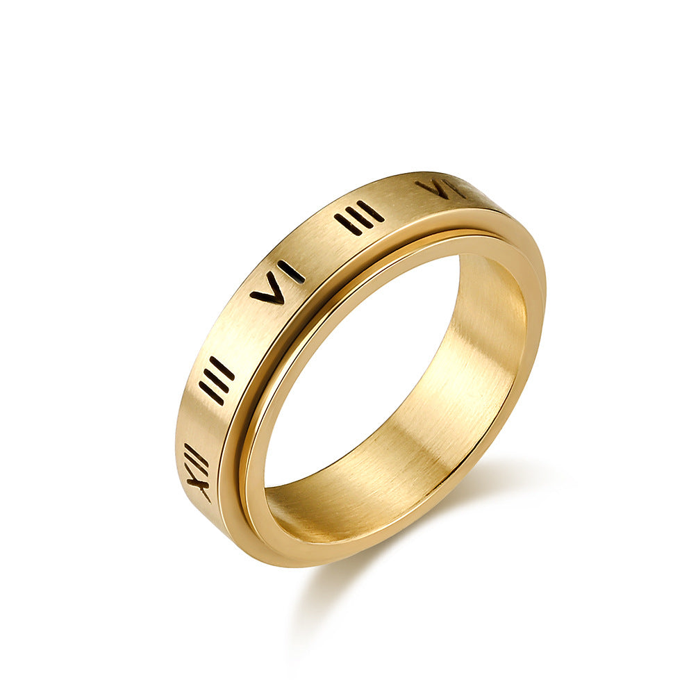 Cross-Border Roman Numerals Titanium Steel Ring for Women and Men