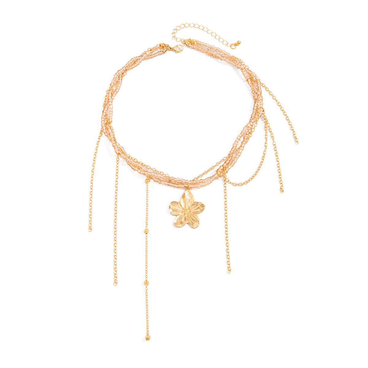 French Floral Bead Tassel Wrap Necklace