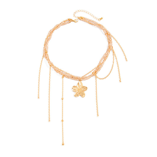 French Floral Bead Tassel Wrap Necklace