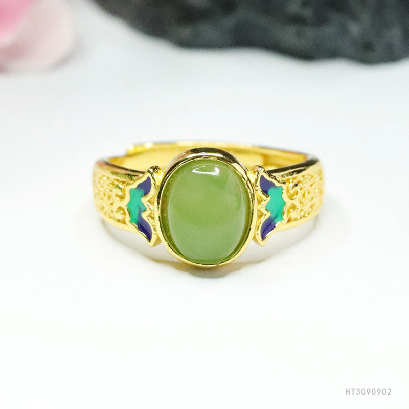 Hetian Jasper Enamel Butterfly Ring