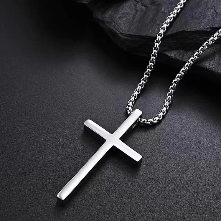 Planderful Jewelry Mens Cross Necklace Stainless Steel Chain Pendant Elegant Everyday Accessory
