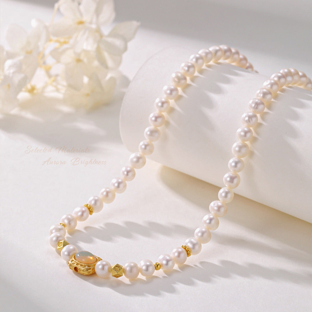 S925 Sterling Silver Freshwater Pearl Moonstone Necklace