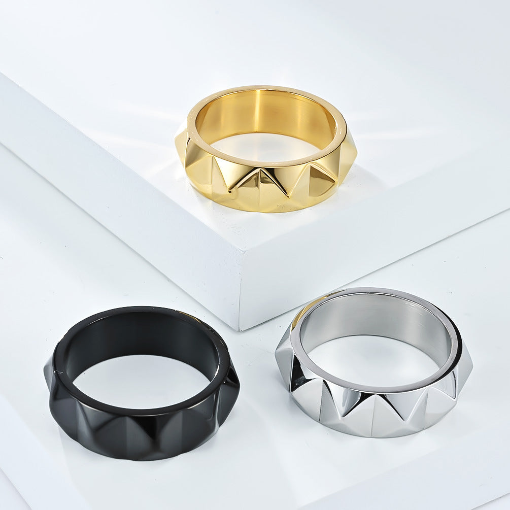 Steel Ring – Minimalist Tapered Rhombus Surface