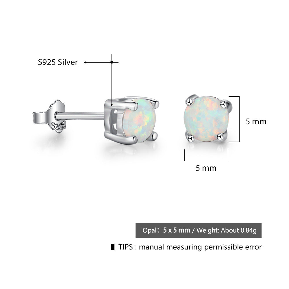 Planderful Jewelry Opal Stud Earrings Sterling Silver 5mm White Opal Jewelry Gift