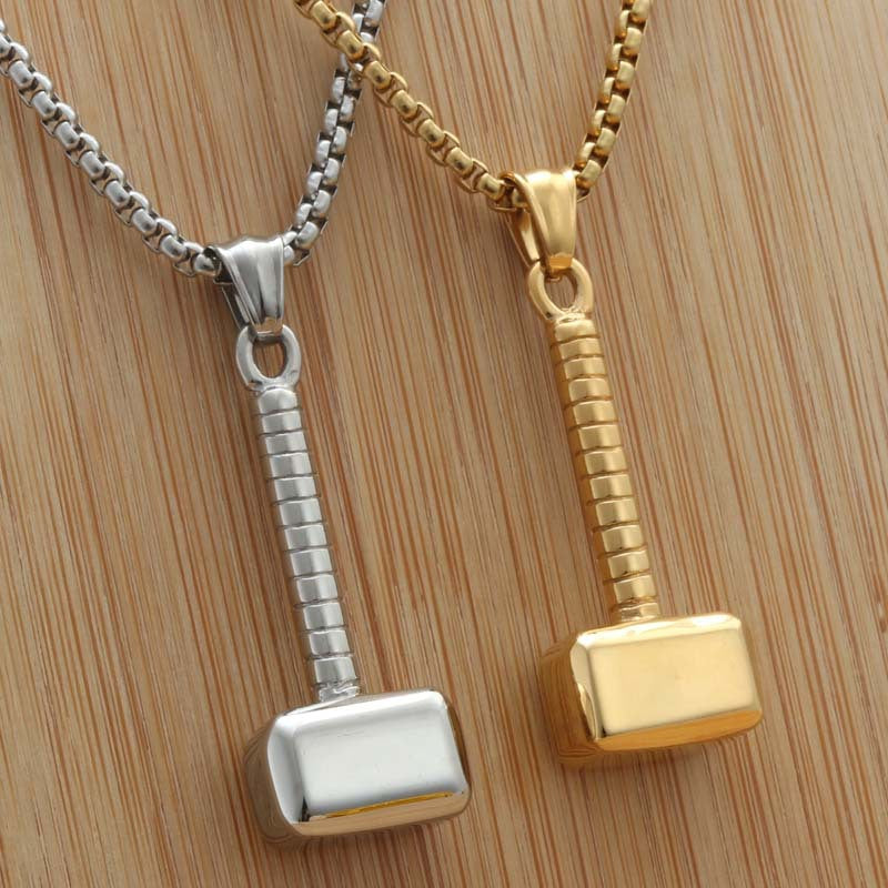 Titanium Steel Punk Hammer Pendant Necklace for Men - Retro Trendy Domineering Design