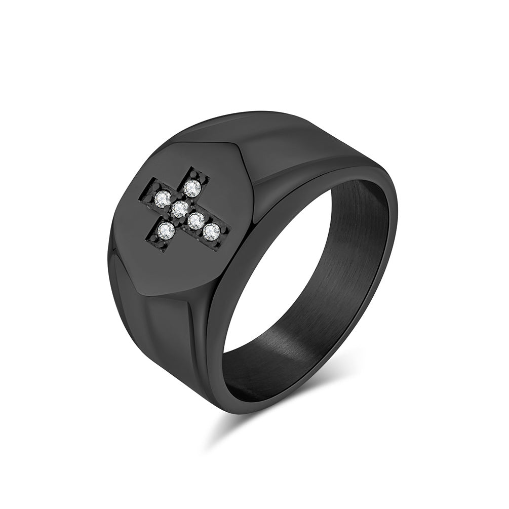 Cross Ring Titanium Steel Inlaid Zircon Unisex Retro Religious Protection Jewelry From Planderful Everyday Genie