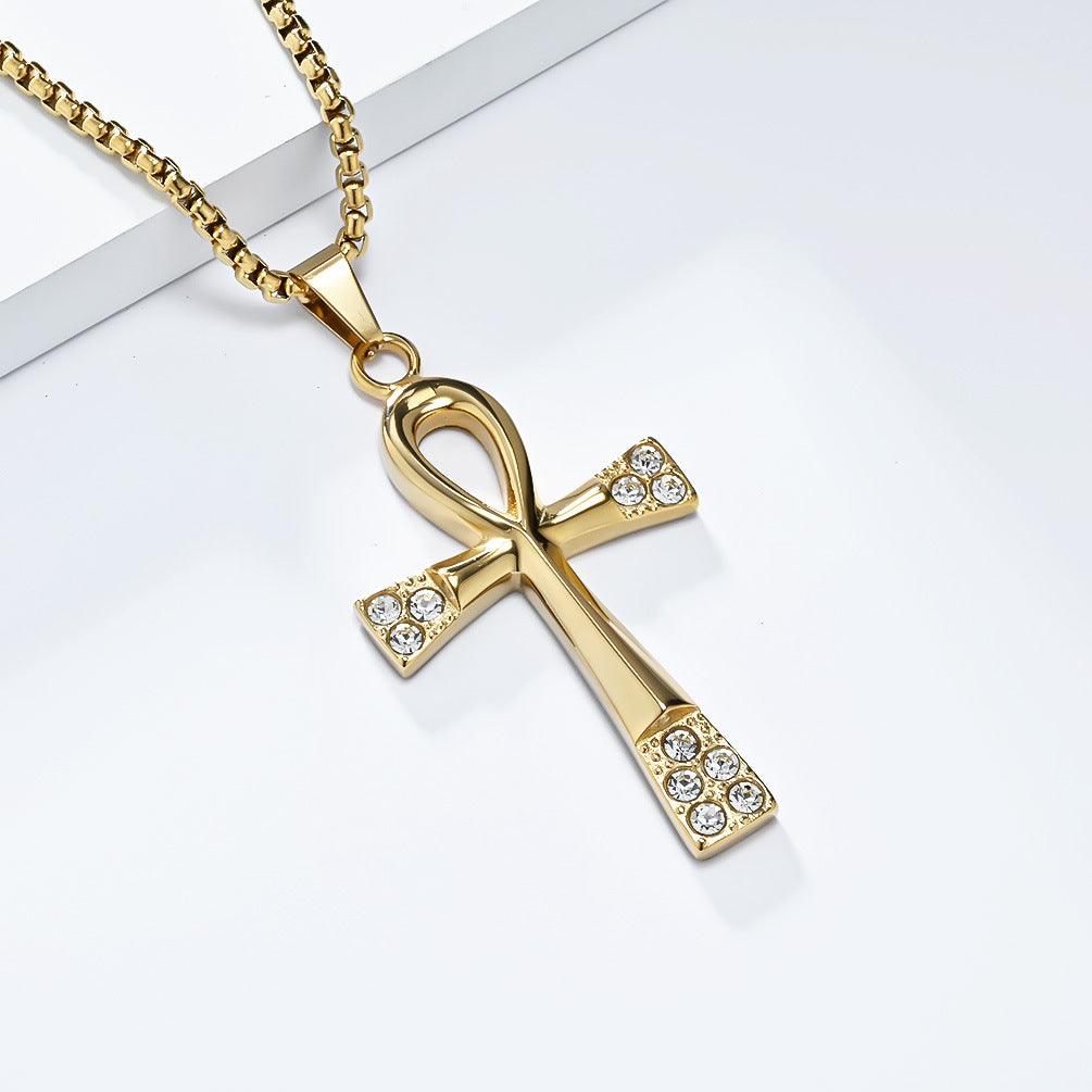 Planderful Ancient Egyptian Anka Cross Necklace Titanium Steel For Men Niche Design Pendant