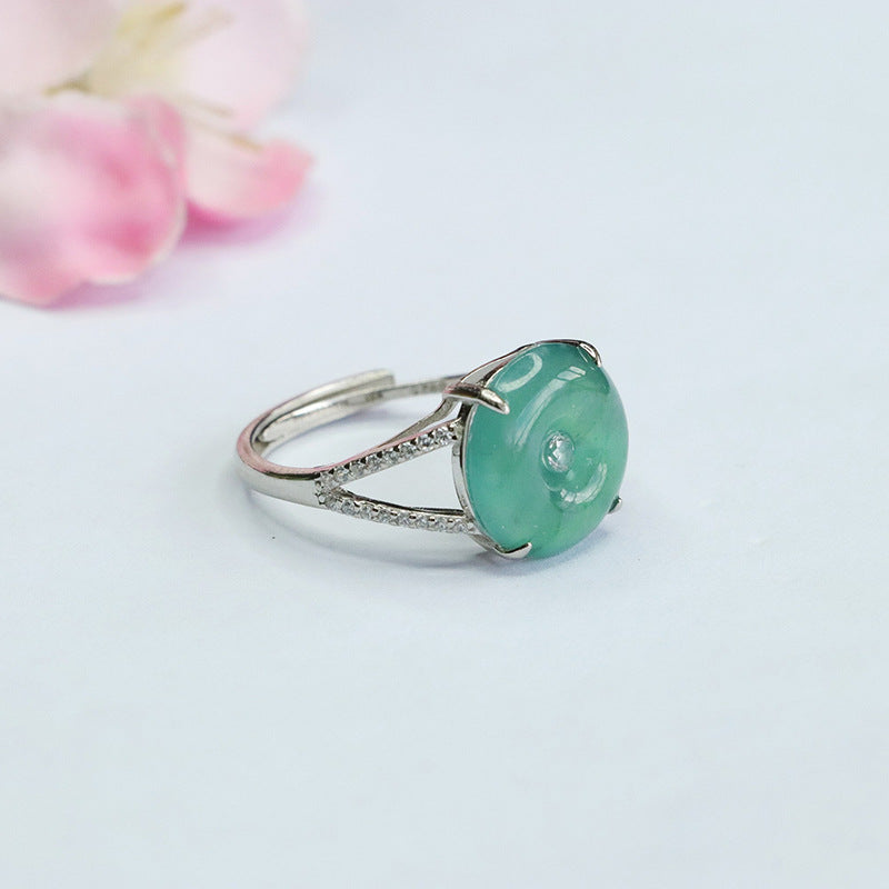 Modern Sterling Silver Jade Ring with Ice Blue Green Split Shank Design