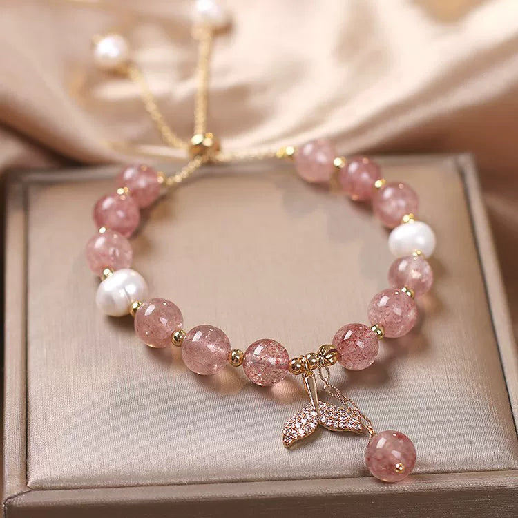 Strawberry Quartz Crystal Fish Bracelet