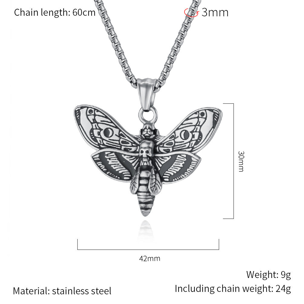 Planderful Punk Butterfly Skull Necklace Titanium Steel Dark Edgy Pendant For Gothic Fashion Lovers