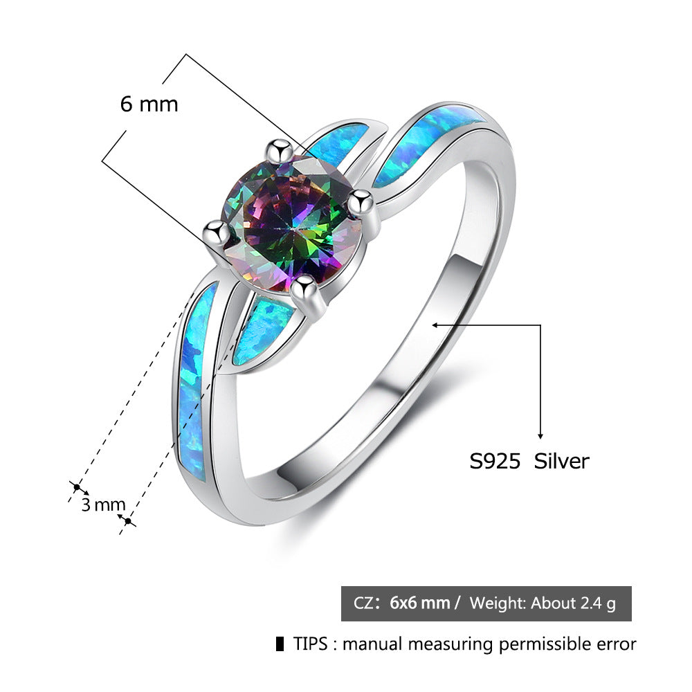 Planderful Jewelry Opal Ring In Sterling Silver With Colorful Play Of Color Gemstones