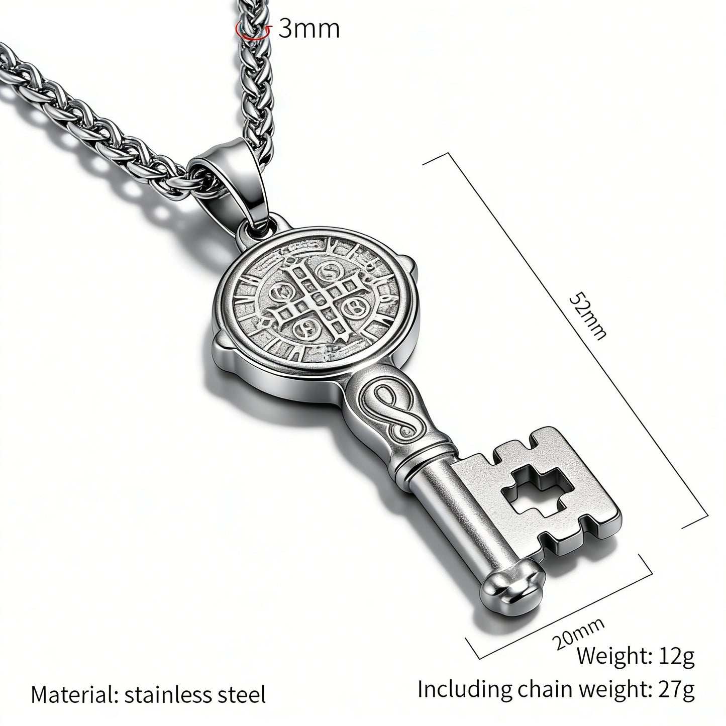 Planderful Saint Benedict Key Necklace Exorcist Titanium Steel Protection Pendant For Gothic Jewelry Lovers