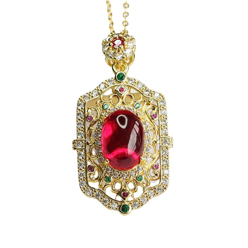 Lab-Grown Ruby Ruyi Motif Pendant — No Chain