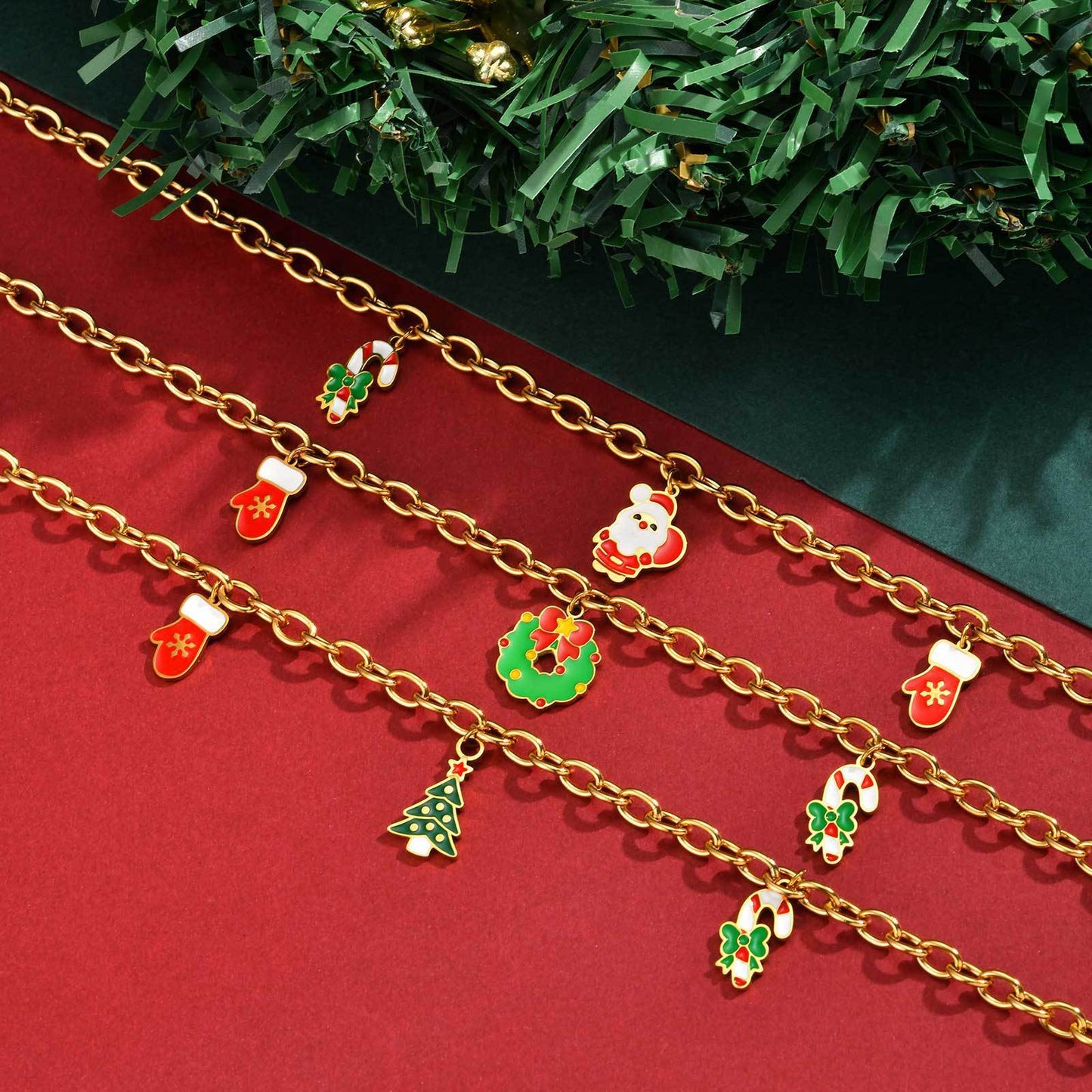 Stainless Steel Necklace Female Christmas Tree Santa Bells Socks Star Bracelet Holiday