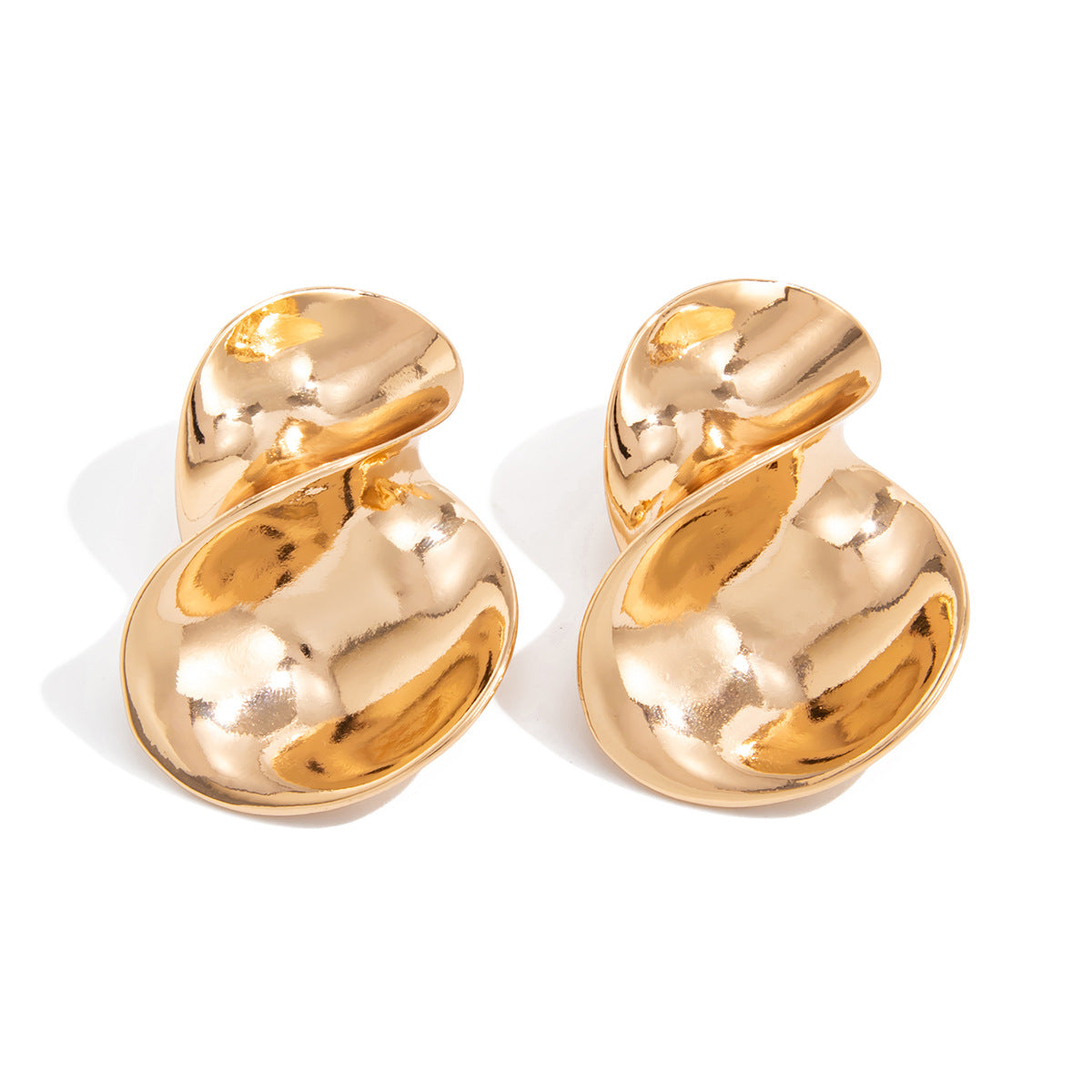 Geometric Twist Flower Stud Earrings Planderful For Women Metallic Statement Jewelry