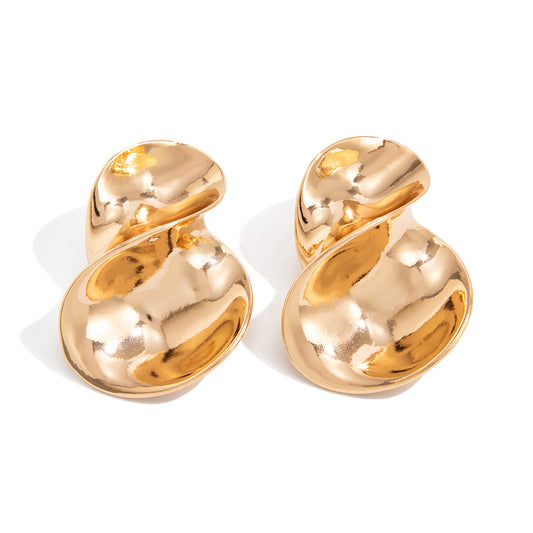 Geometric Twist Flower Stud Earrings Planderful For Women Metallic Statement Jewelry
