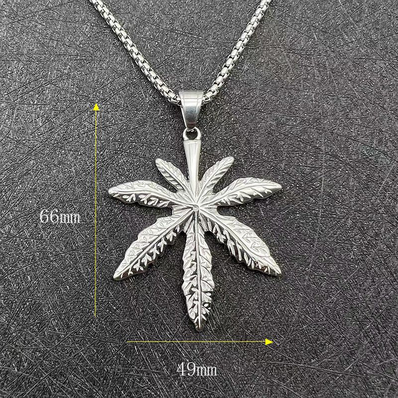 Steel Necklace – Minimalist Maple Leaf Tag Pendant
