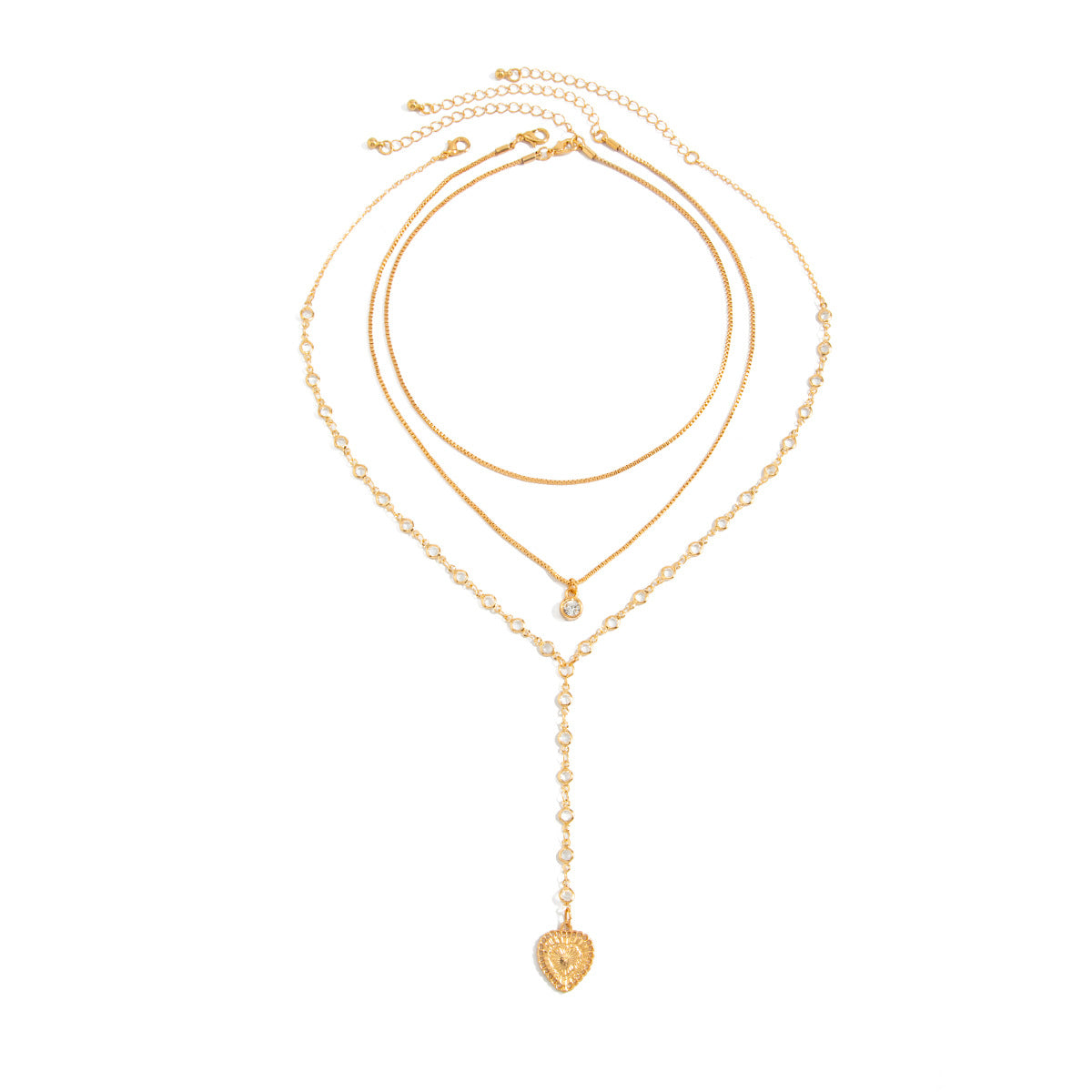 Thin Cha Stacked With Long Love-Shaped Necklaces Retro French Micro-Inlaid Zircon Collarbone Necklace