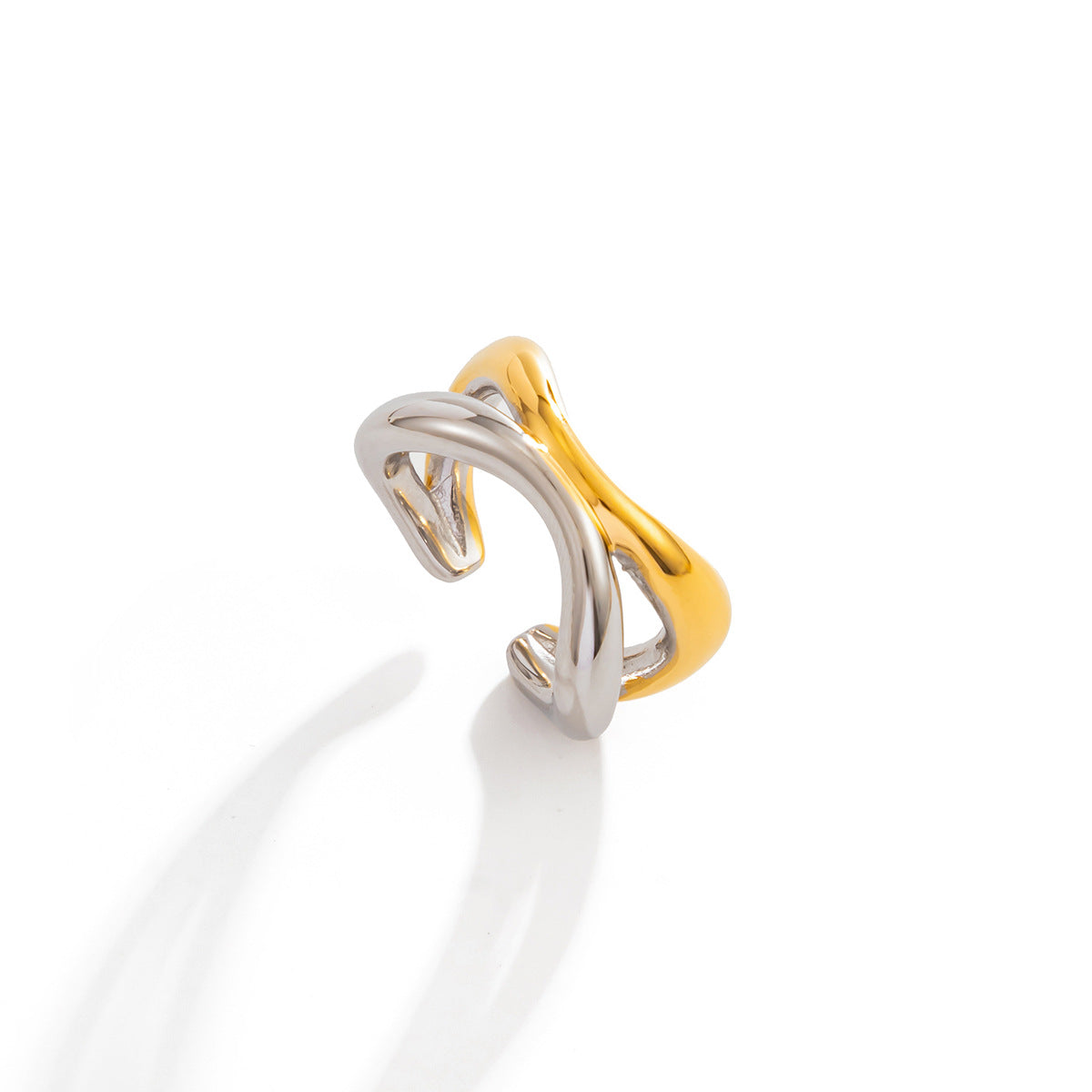 Planderful Vienna Verve Stainless Steel Mixed Color Splicing Ring For Women Opening Statement Jewelry