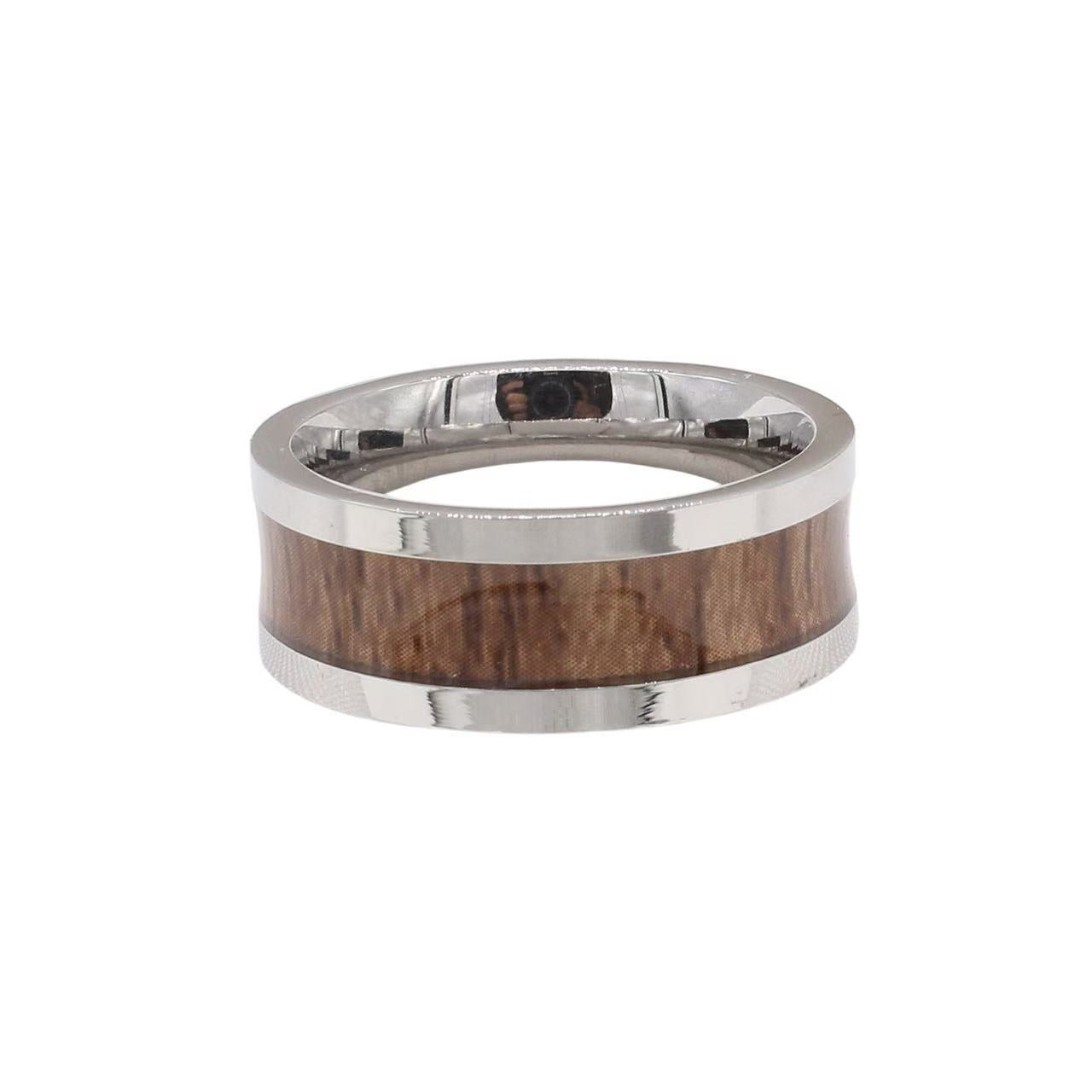 Planderful Jewelry Men's Titanium Steel Wood Grain Ring