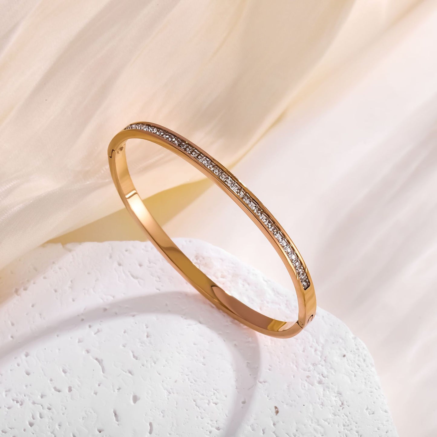 Planderful Jewelry Zircon Encrusted Stainless Steel Bracelet For Women Timeless Sparkle