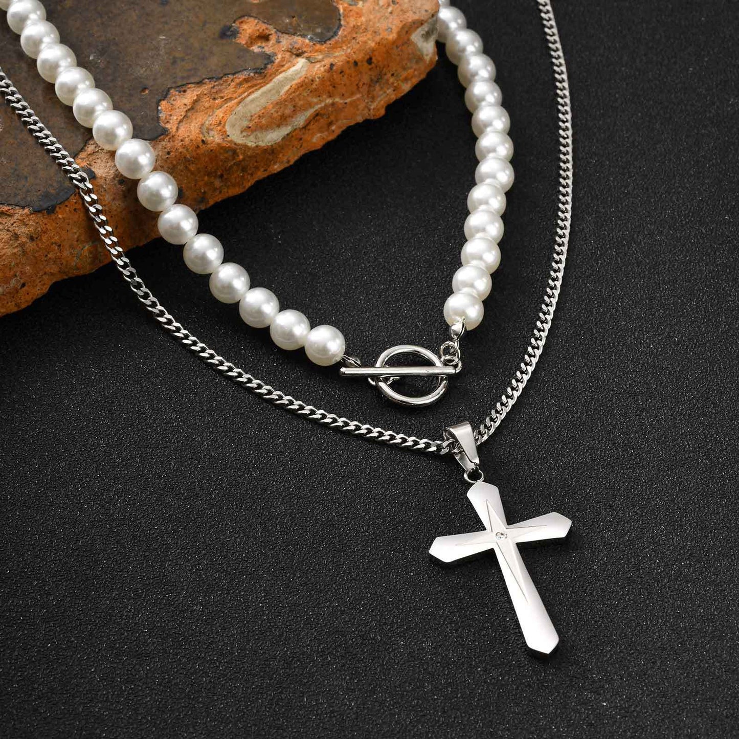 Planderful Stainless Steel Four Point Star Cross Pendant Men