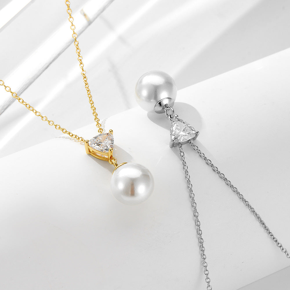 Style Pearl Necklace 925 Sterling Silver Zircon Bead Pendant