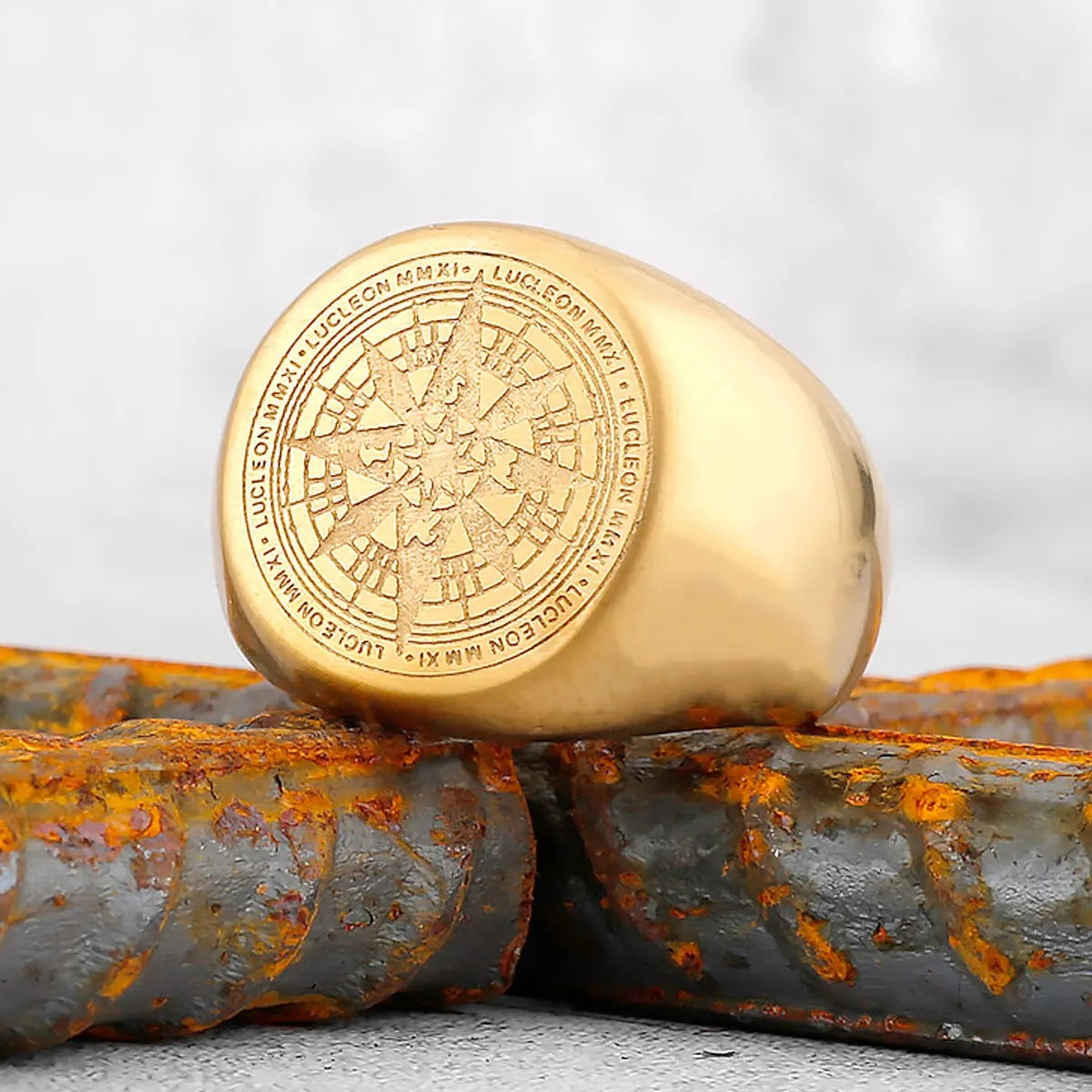 Planderful Everyday Genie Stainless Steel Compass Ring For Men Personalized Retro Vintage Jewelry