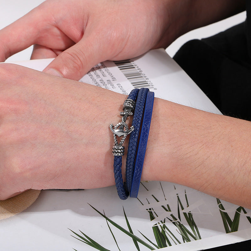 Planderful Mens Anchor Leather Rope Bracelet For Men Bold