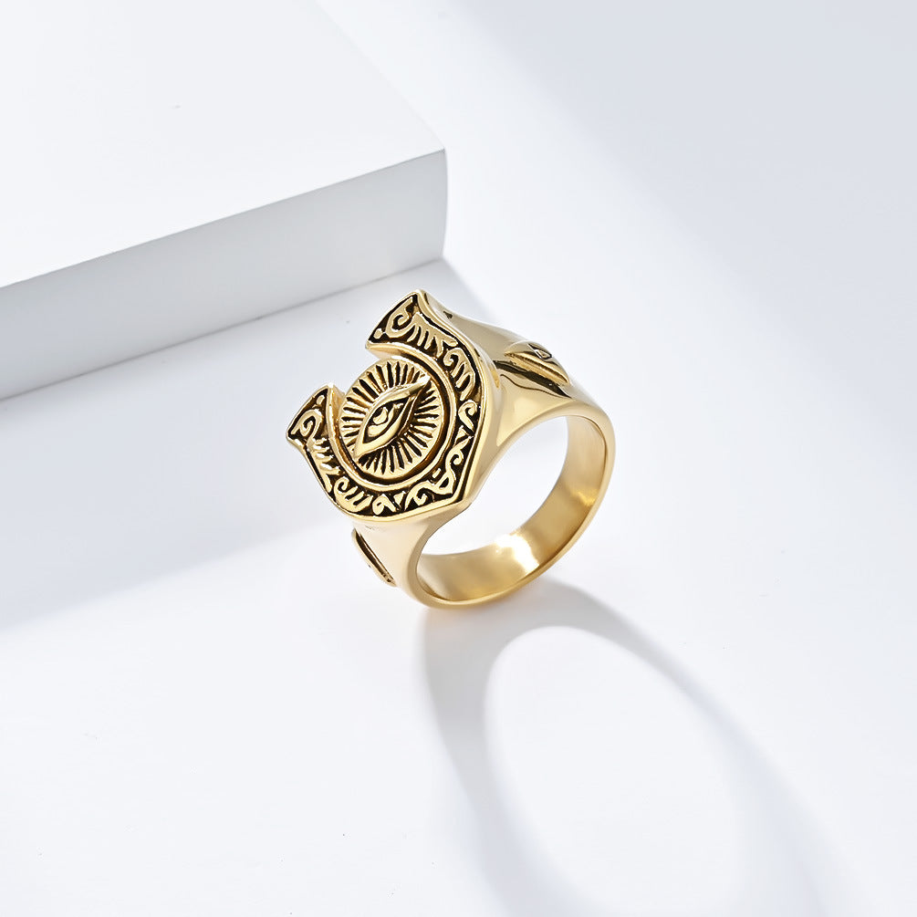 European American Retro Horseshoe Titanium Steel Ring for Men