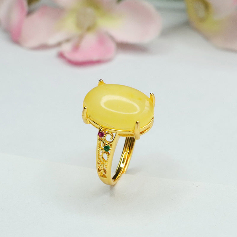Hollow Zircon Sterling Silver Bee Ring with Adjustable Diameter