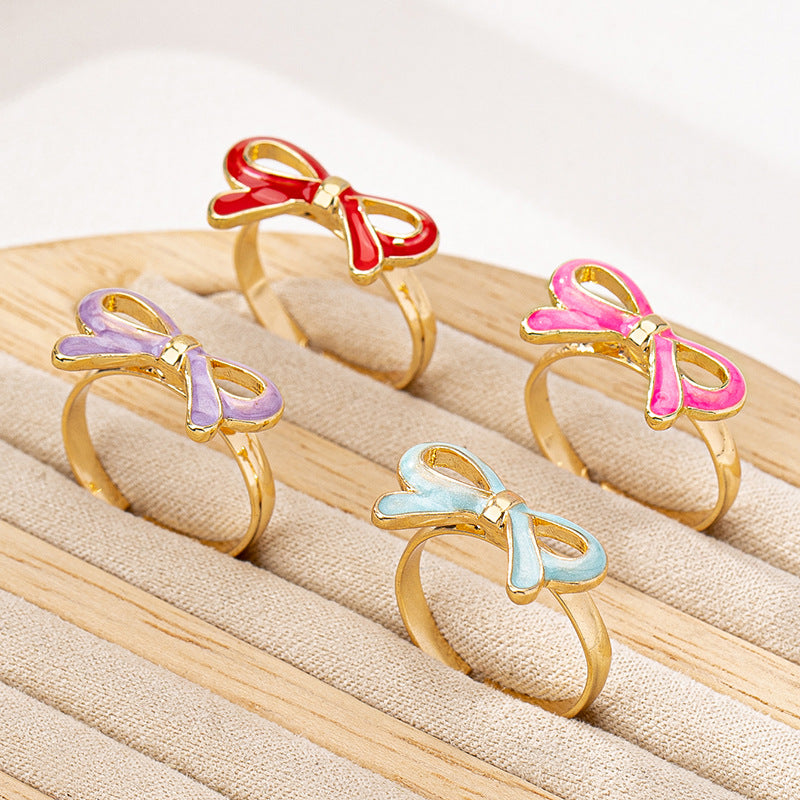 Stylish Versatile Metal Color Drip Bow Ring for Women